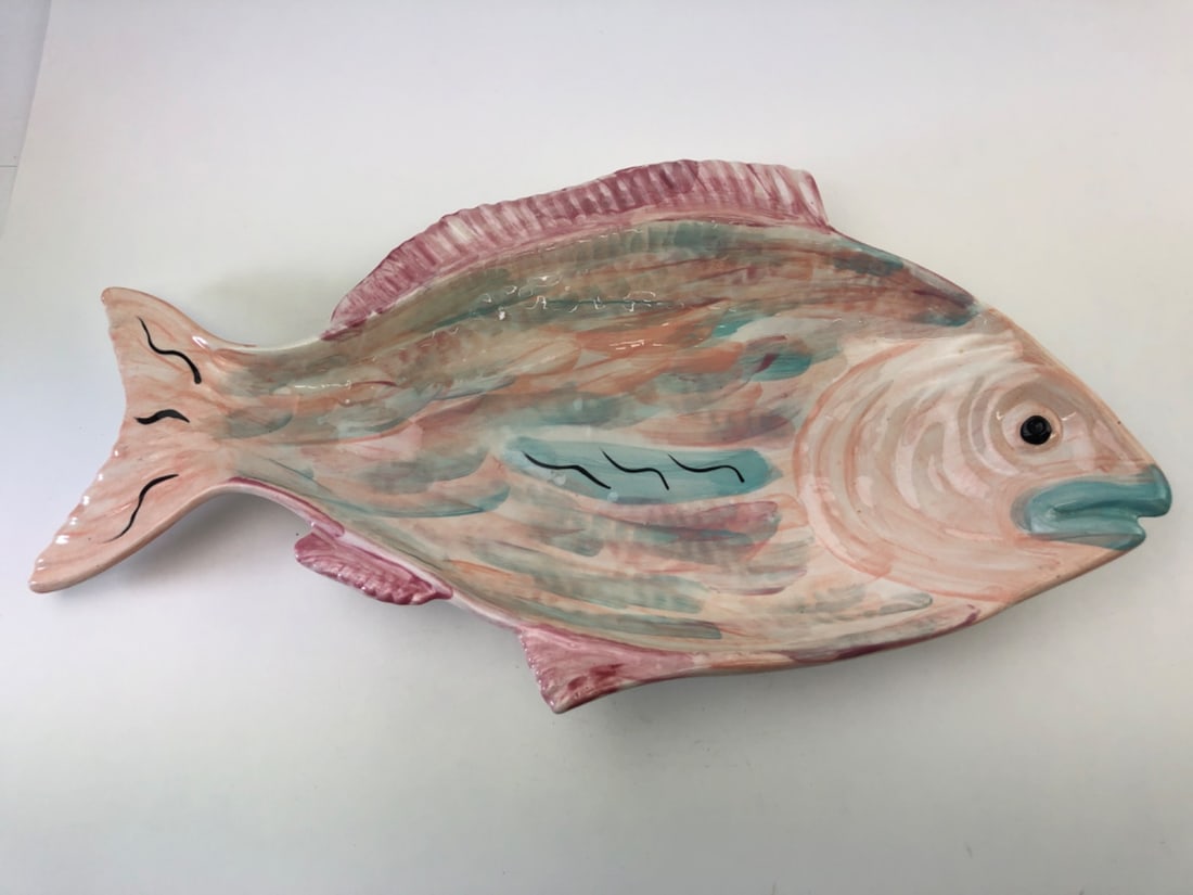 VTG Signed Studio Pottery Fish Platter Set - 2
