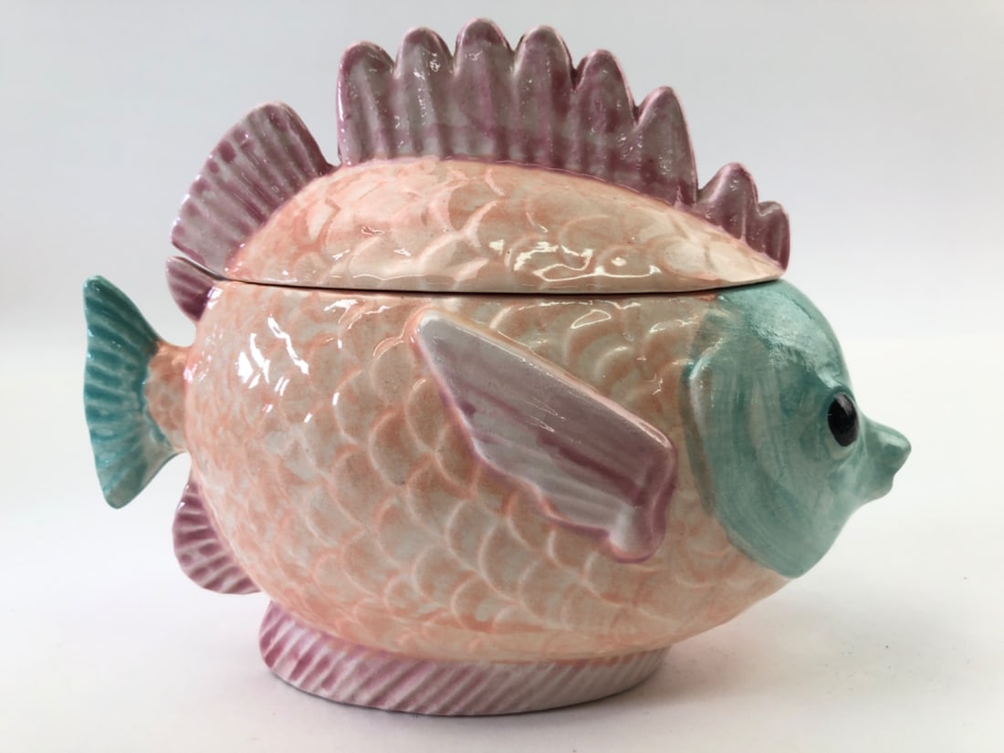 VTG Signed Studio Pottery Fish Platter Set - 9