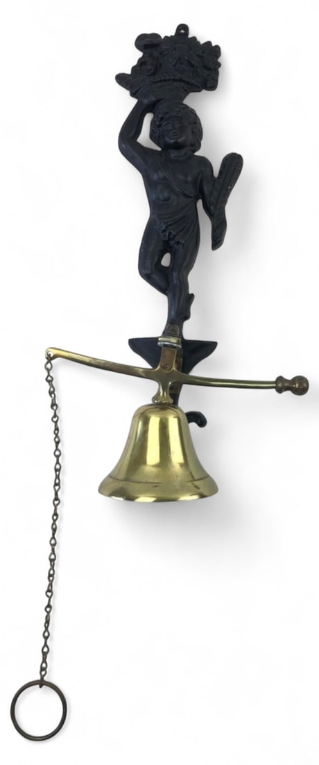 VTG Cast Iron & Brass Cherub Wall Bell (1 of 8)
