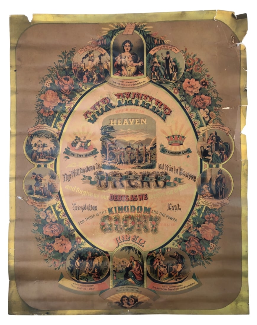 Late 19th C. Lord's Prayer Chromolithograph 16x20 (1 of 6)
