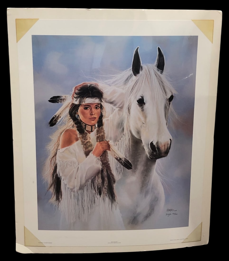 Maija Blue Velvet Limited Edition Print 95/950: Limited edition print titled "Blue Velvet" by Maija, published from an original pastel painting. Numbered 95/950 and dated 1995. Published by Kemper Galleries, Colorado Springs. Features a Native Amer