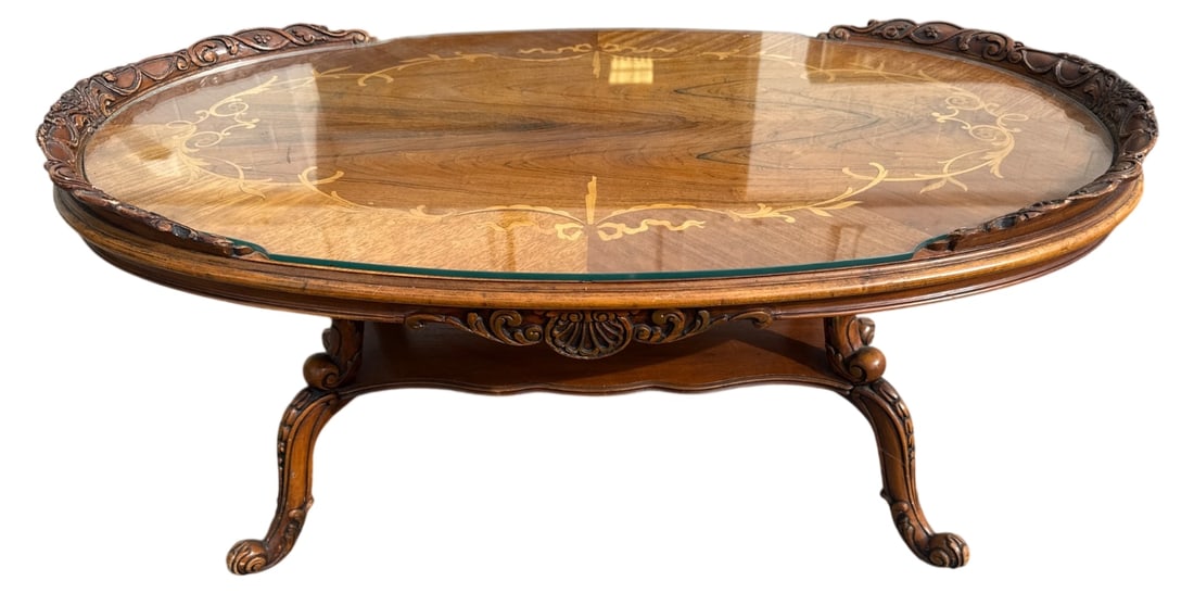 Louis XV Style Marquetry Oval Coffee Table (1 of 12)