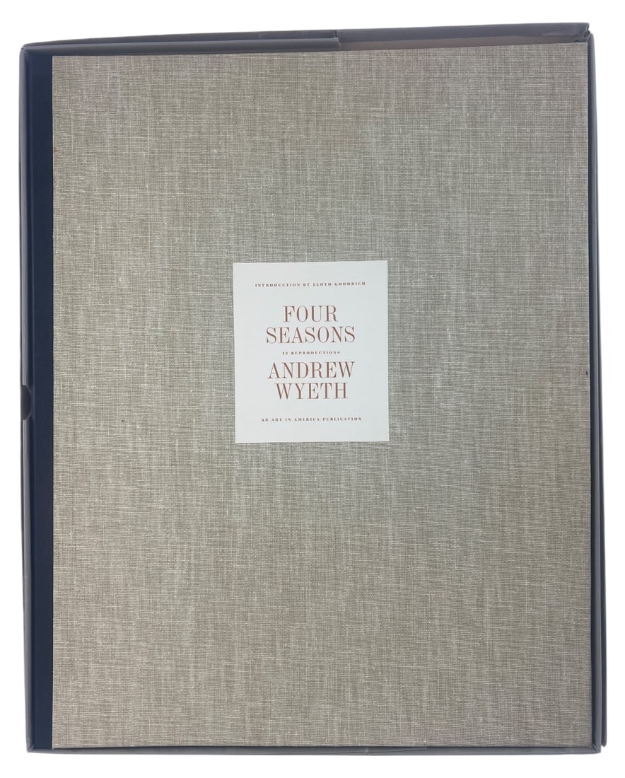 Andrew Wyeth Four Seasons Portfolio 7 Prints: "The Four Seasons" portfolio of paintings and drawings by Andrew Wyeth. Published by Art in America with a preface by Lloyd Goodrich. Includes the original linen-textured portfolio box and 7 reproduct