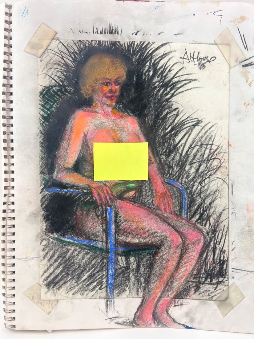 Sketchbook with Original Althouse Nudes: Strathmore 400 Series sketchbook containing original pastel nude sketches signed by the artist Althouse. Features 11" x 14" acid-free paper. Sketches exhibit expressive use of color and charcoal. Sket