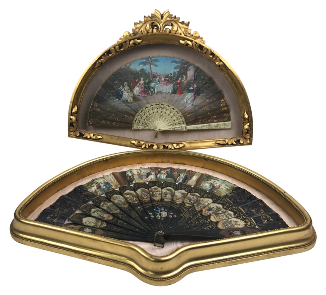 Two Framed 19th C. Painted Hand Fans (1 of 5)
