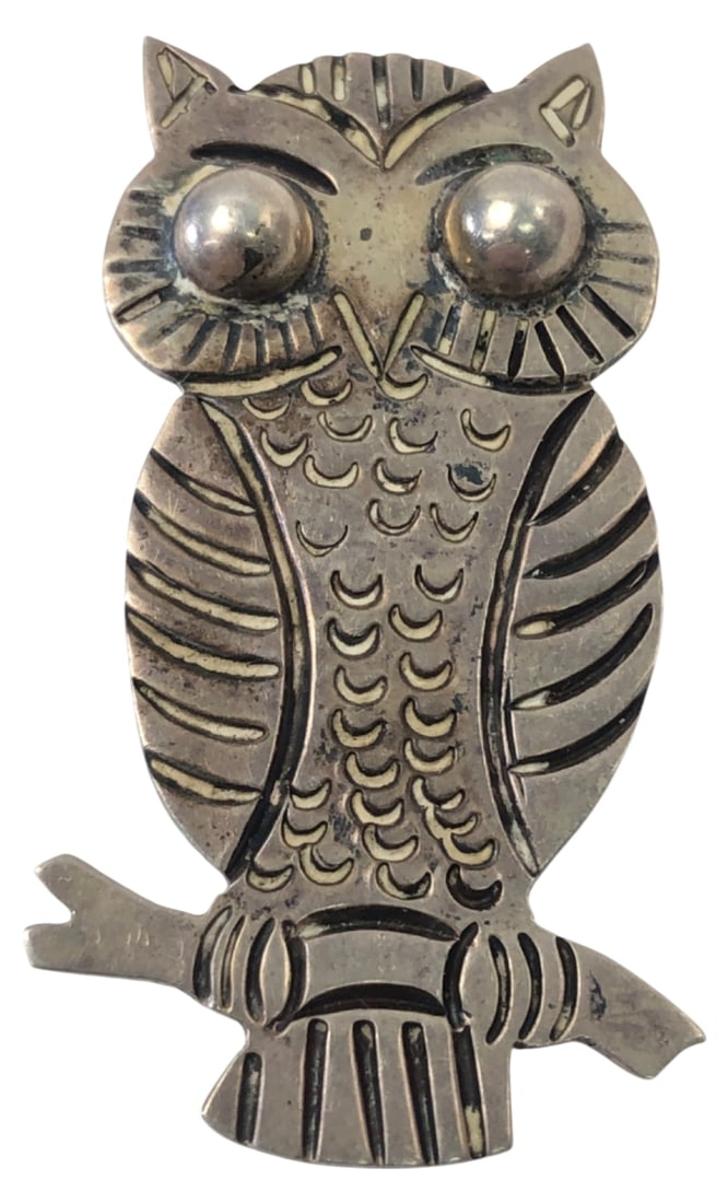 Taxco Sterling Silver Owl Brooch MB Mark (1 of 4)