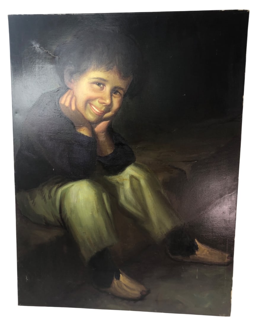 Unsigned Oil on Canvas Boy Portrait (1 of 7)