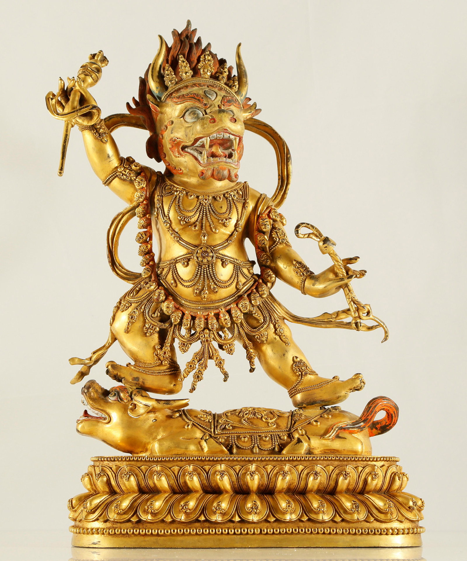 An Unusual Gilt-bronze Figure of Yamantaka: An Unusual Gilt-bronze Figure of Yamantaka Chinese Ming Dynasty Mark of Yongle Six-character and of the Period (1403-1424) Size:25cmx13cmx43cm