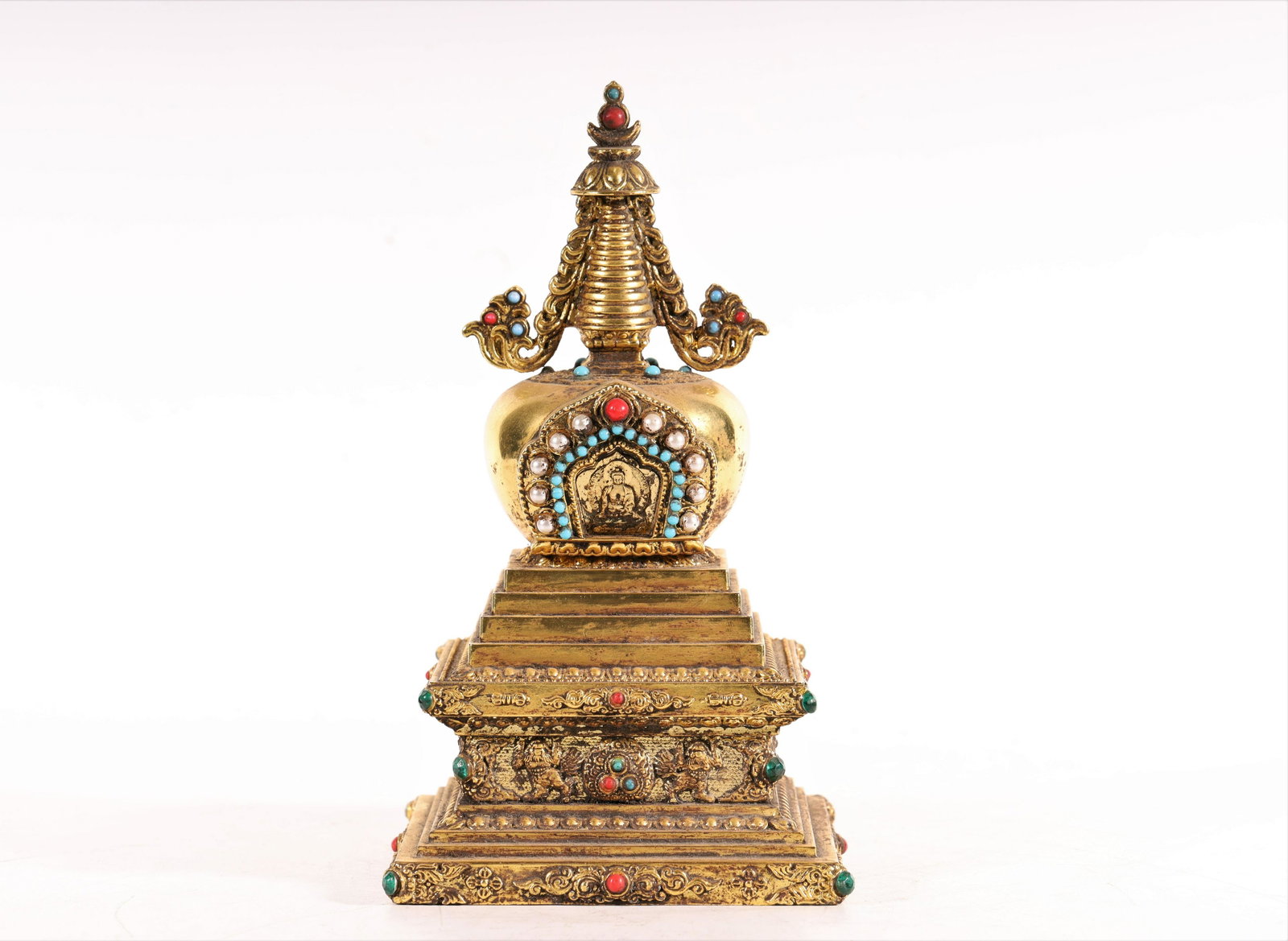 A Fine and Rare Gilt-Bronze Stupa: A Fine and Rare Gilt-Bronze Stupa Chinese Ming Dynasty Mark and Period Of YongLeSize:11.5cmX21cm