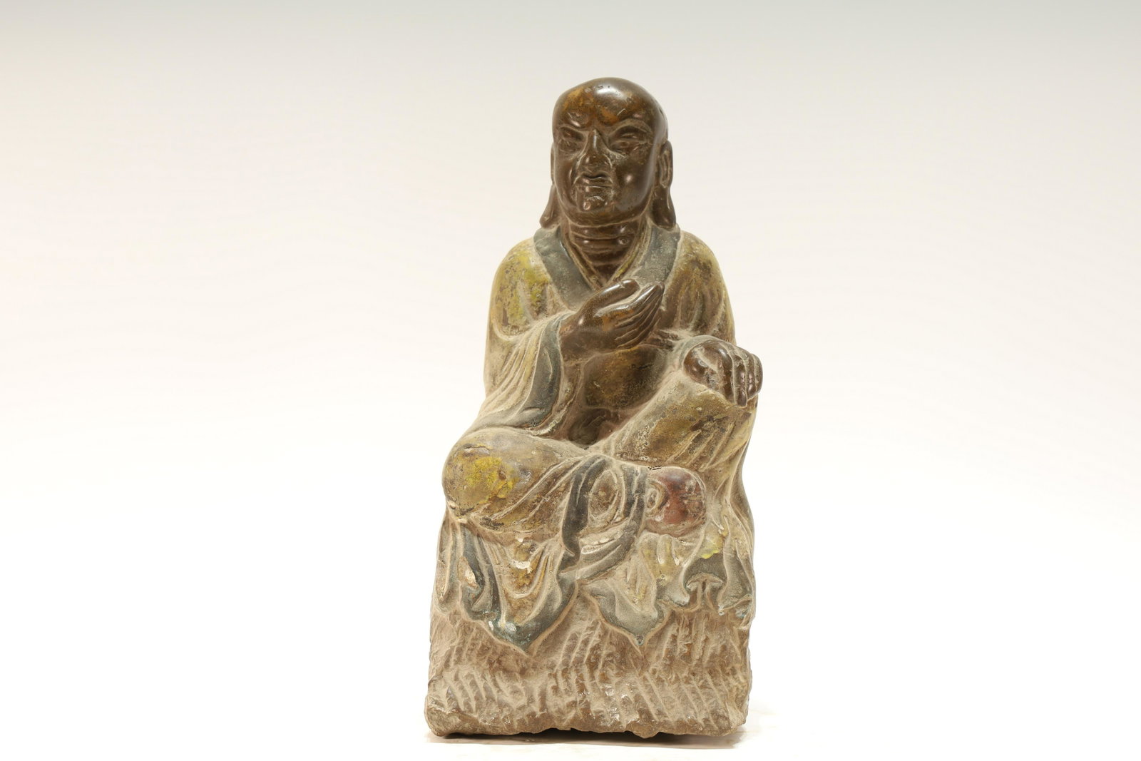 A Delicate Color-painted Bluestone Buddha: A Delicate Color-painted Bluestone Buddha Chinese Ming Dynasty Size: 13.5cmx10.5cmx17.5cm
