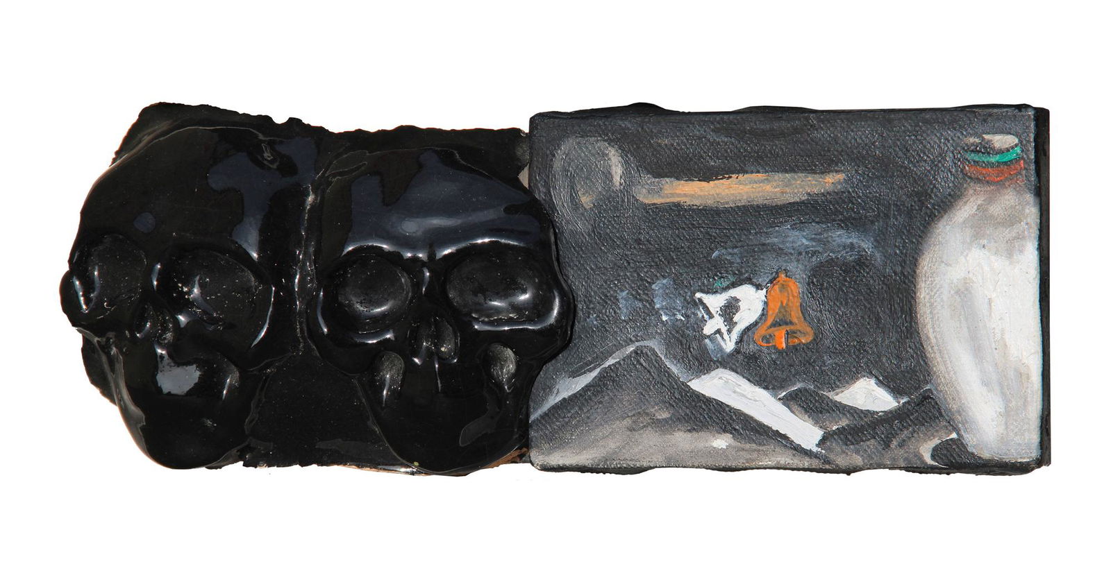 CUCCHI Enzo, Quadro politico svizzero 7: Quadro politico svizzero 7 2010 oil on canvas and pottery cm. 10 x 29.5 certificate issued by the artist on catalogue "Enzo Cucchi. Cosmologia", Bandecchi & Vivaldi, Pontedera 2013, ill. A. Bonito Oli