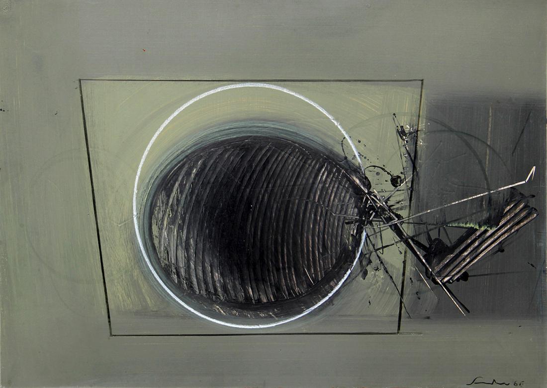 SCANAVINO Emilio, Dentro e fuori: Dentro e fuori 1966 acrylic on cardboard cm. 71 x 50 G. Graglia Scanavino, C. Pirovano, "Scanavino. Catalogo generale. Volume Primo", Ed. Electa, Milan, 2000, p. 283, rif. 41 "Nel segno di Emilio Scan