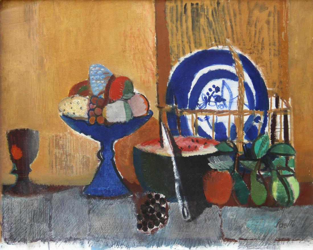 SAETTI Bruno, Natura morta con cocomero, 1962: oil on canvas, Signed "Saetti" (lower right), Certificate by the Archivio Bruno Saetti, under no. 3327. Provenance: