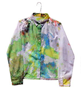 Shozo SHIMAMOTO (Osaka, 1928 - Osaka, 2013): watercolor on shirtcm. 64x62Signed "Shimamoto" (lower left)A.B. Oliva "Shozo Shimamoto - Samurai, acrobata dello sguardo", Ed. Skira, 2008, p.98Work made on the occasion of the Felissimo Performance i