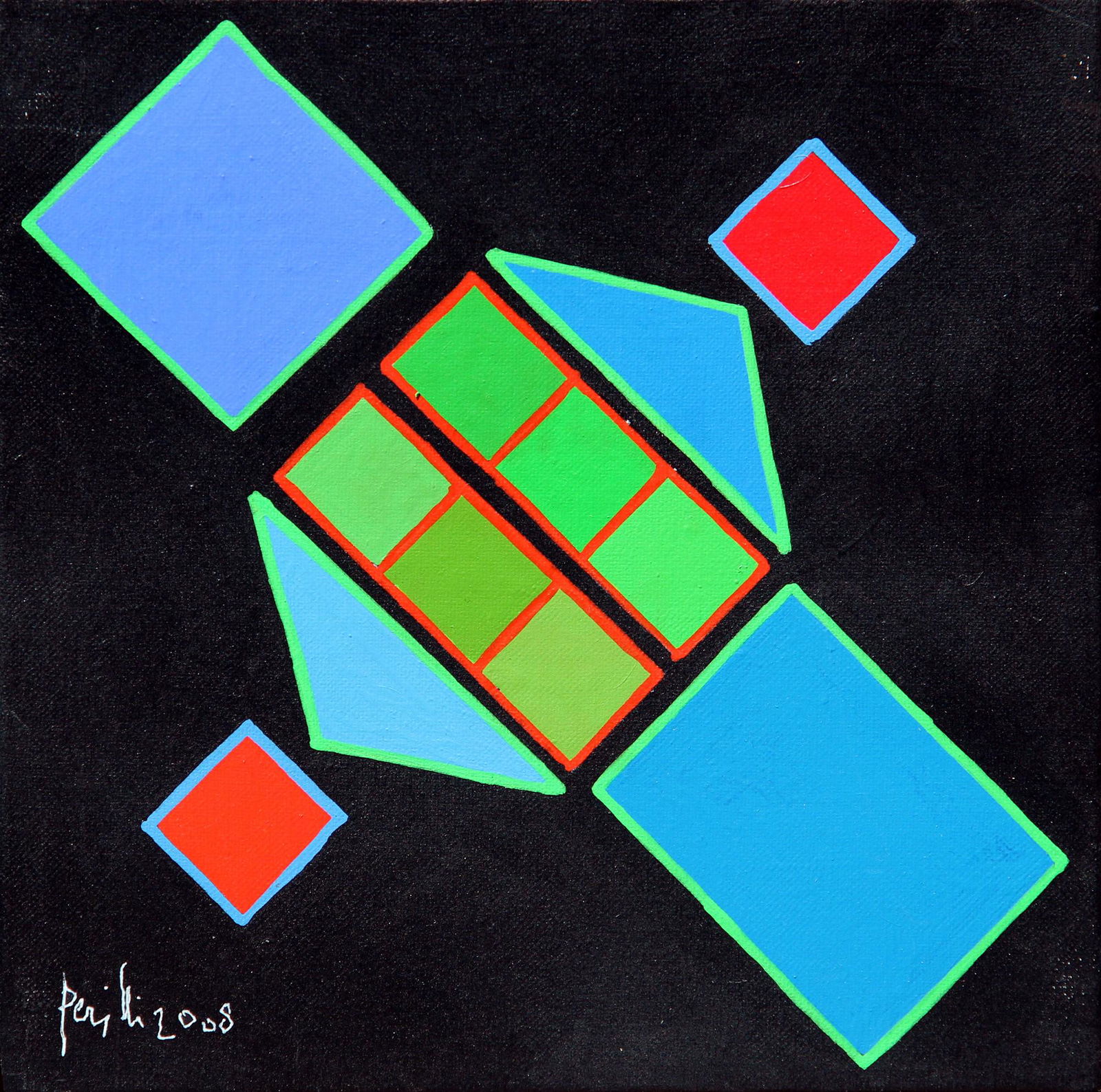 Achille PERILLI (Roma, 1927-01-28 - ) Diomede: mixed media on canvascm. 20x20Signed, dated "Perilli 2008" (lower left)Signed, dated, titled "Perilli, 2008, Diomede" (on the reverse)Certificate issued by the artist, dated 01/31/2008G. Appella "Achi