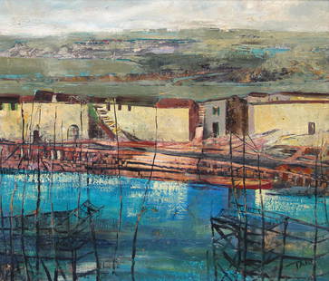 TATO Sansoni Guglielmo,  Comacchio,: oil on board, cm. 60x70Ostorero private collection, RomeWork acquired directly from the artist"Comacchio vista da Tato", Industrie grafiche Giovanni Foschini", Massalombarda, 1959, p. sn (with dedicat