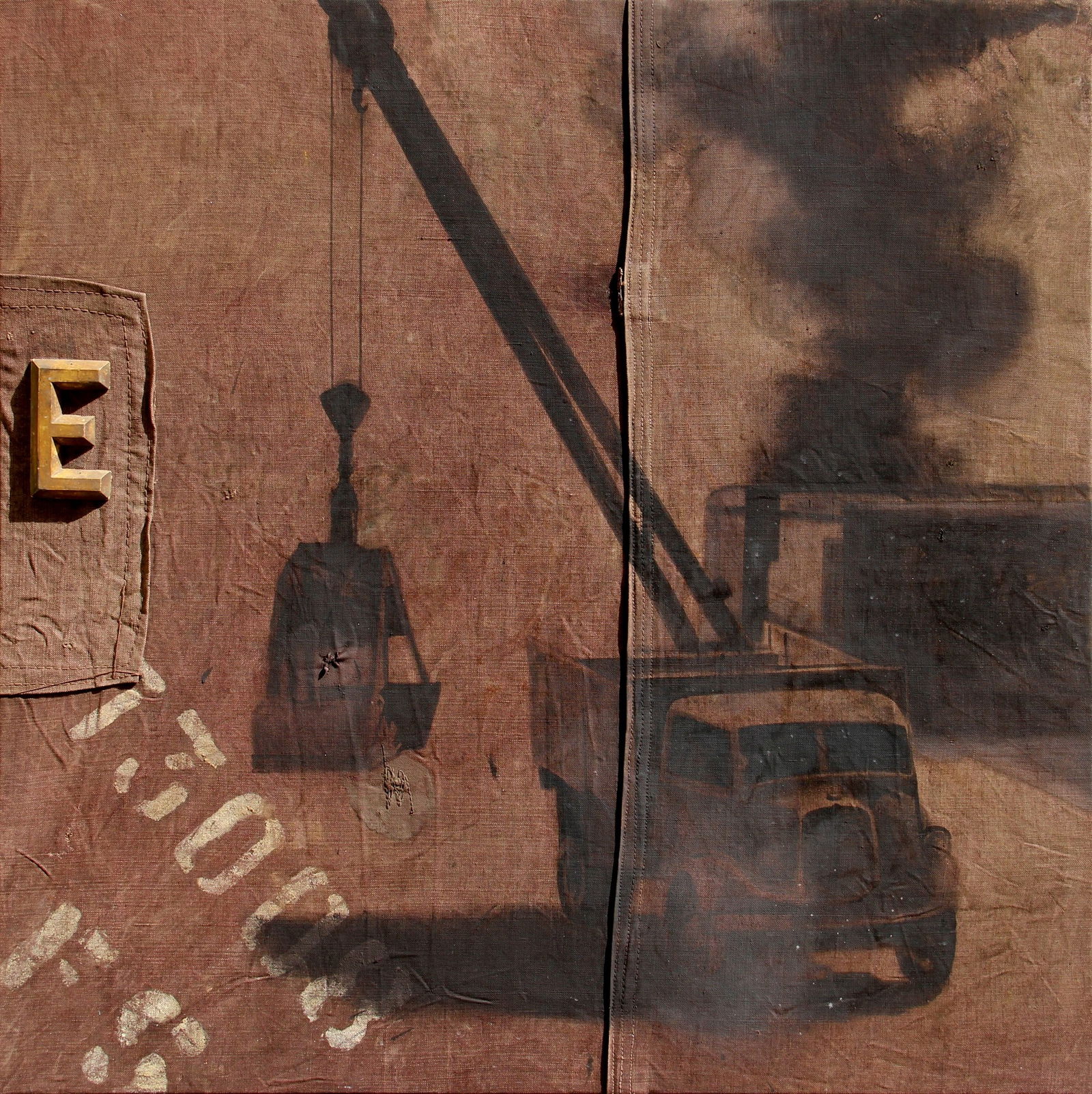 PIGNATELLI Luca, Cantiere, 2003, oil on railway tarp, cm 110x110: Certificate issued by the artist, with stamp of Galleria Poggiali e Forconi D. Eccher "Luca Pignatelli. Italia", Charta Edizioni, Milan 2003, p. 124, ill. Galleria Poggiali e Forconi, Florence Galleri