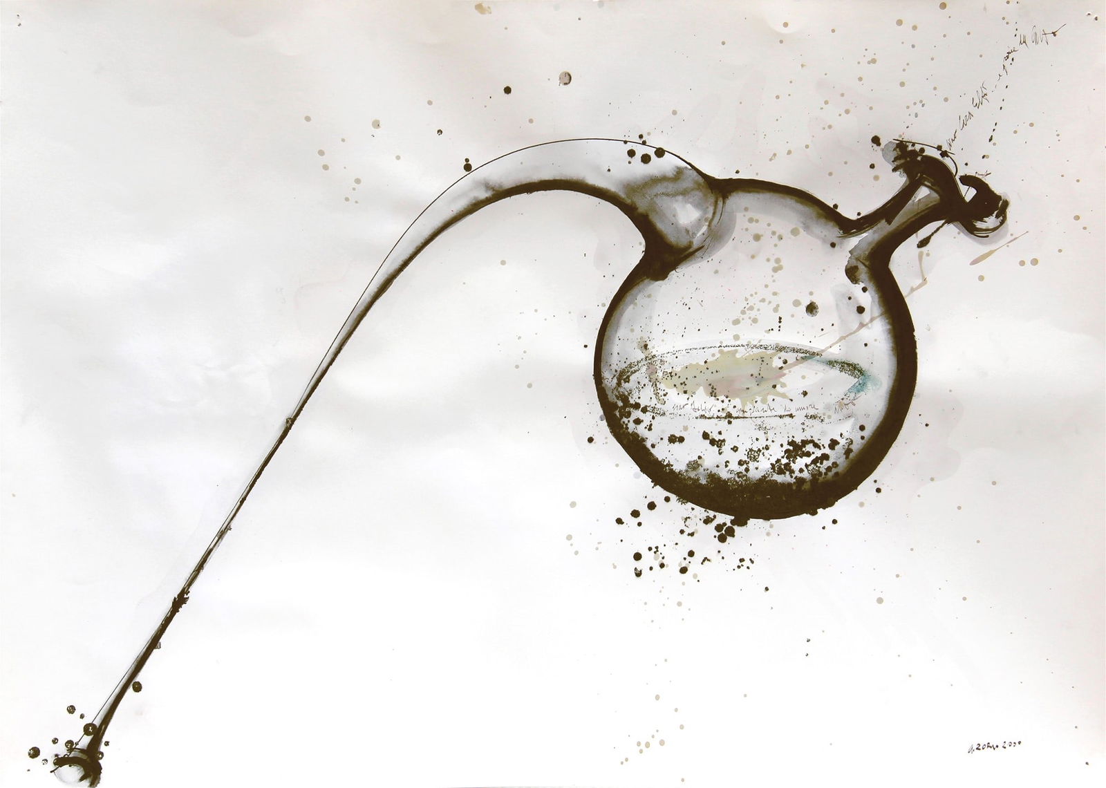 ZORIO Gilberto, Alambicco, 2000, cobalt chloride, Stromboli sand, black ink, charcoal on cardboard,: Certificate issued by the artist, by Studio Gilberto Zorio E. Prinnegg Boccagni "Boccagni collection", Alcione di Lavis, Trento 2019, p. 185, ill. AA. VV. "Tempo reale. Annuario 2000 Jahrbuch", Tempo