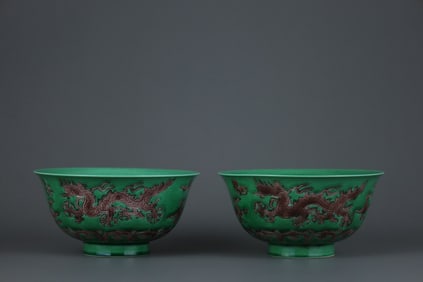 Green glazed purple dragon pattern bowl