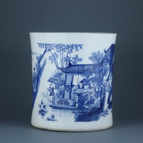 BLUE&WHITE GLAZE PATTERN BRUSH POT