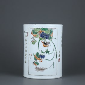 WUCAI GLAZE CARVED BRUSH POT