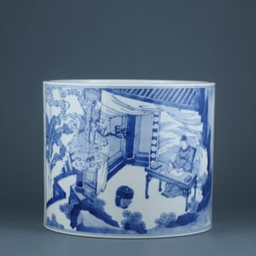 BLUE&WHITE GLAZE PATTERN BRUSH POT