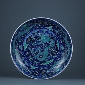 BLUE&WHITE GLAZE DISH WITH PATTERN