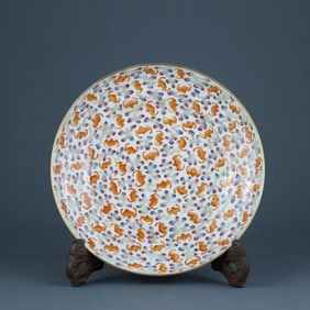 FAMILLE ROSE GLAZE CARVED FLORAL DISH