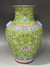 FAMILLE ROSE GLAZE CARVED FLORAL JAR