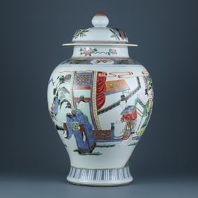 FAMILLE ROSE GLAZE CARVED FIGURE PATTERN JAR