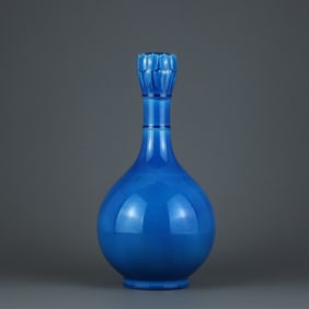 Peacock blue glazed lotus mouth bottle