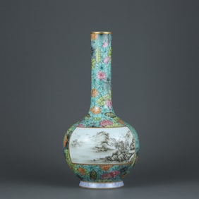 FAMILLE ROSE GLAZE CARVED FLORAL PATTERN VASE