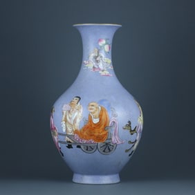 BLUE GLAZE CARVED FIGURE PATTERN VASE