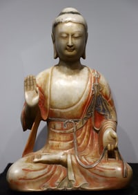 White jade painted Buddha statue