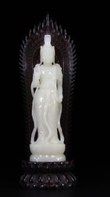 HETIAN JADE CARVED GUANYIN BUDDHA STATUE
