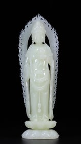 HETIAN JADE CARVED GUANYIN BUDDHA STATUE
