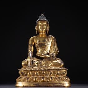 GILT BRONZE CAST SHAKYAMUNI BUDDHA STATUE