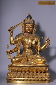 GILT BRONZE CAST MANJUSRI BUDDHA STATUE