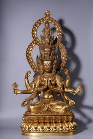 GILT BRONZE CAST GUANYIN BUDDHA STATUE