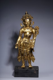 GILT BRONZE CAST GUANYIN BUDDHA STATUE