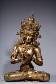 GILT BRONZE CAST GUANYIN BUDDHA STATUE