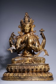 GILT BRONZE CAST GUANYIN BUDDHA STATUE