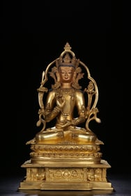 GILT BRONZE CAST MANJUSRI BUDDHA STATUE