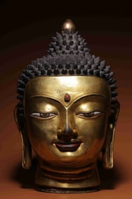 GILT BRONZE CAST SHAKYAMUNI BUDDHA HEAD