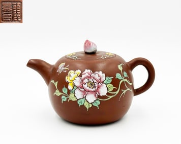GU JINGZHOU MARK FLOWER PATTERN ZISHA TEAPOT