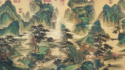 Tang Yin's four-panel landscape painting
