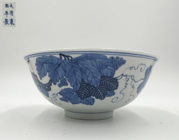 KANGXI MARK BLUE&WHITE GLAZE FLOWER BOWL
