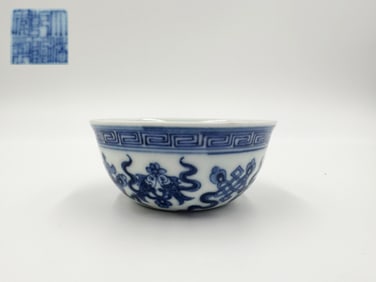 QIANLONG MARK BLUE&WHITE GLAZE FISH PATTERN BOWL