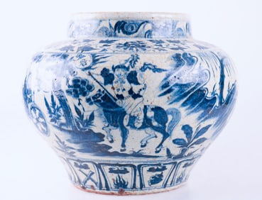 BLUE&WHITE GLAZE FIGURE STORY JAR