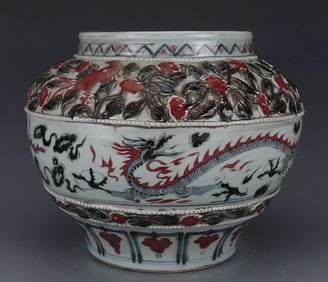 BLUE&WHITE GLAZE DRAGON PATTERN JAR